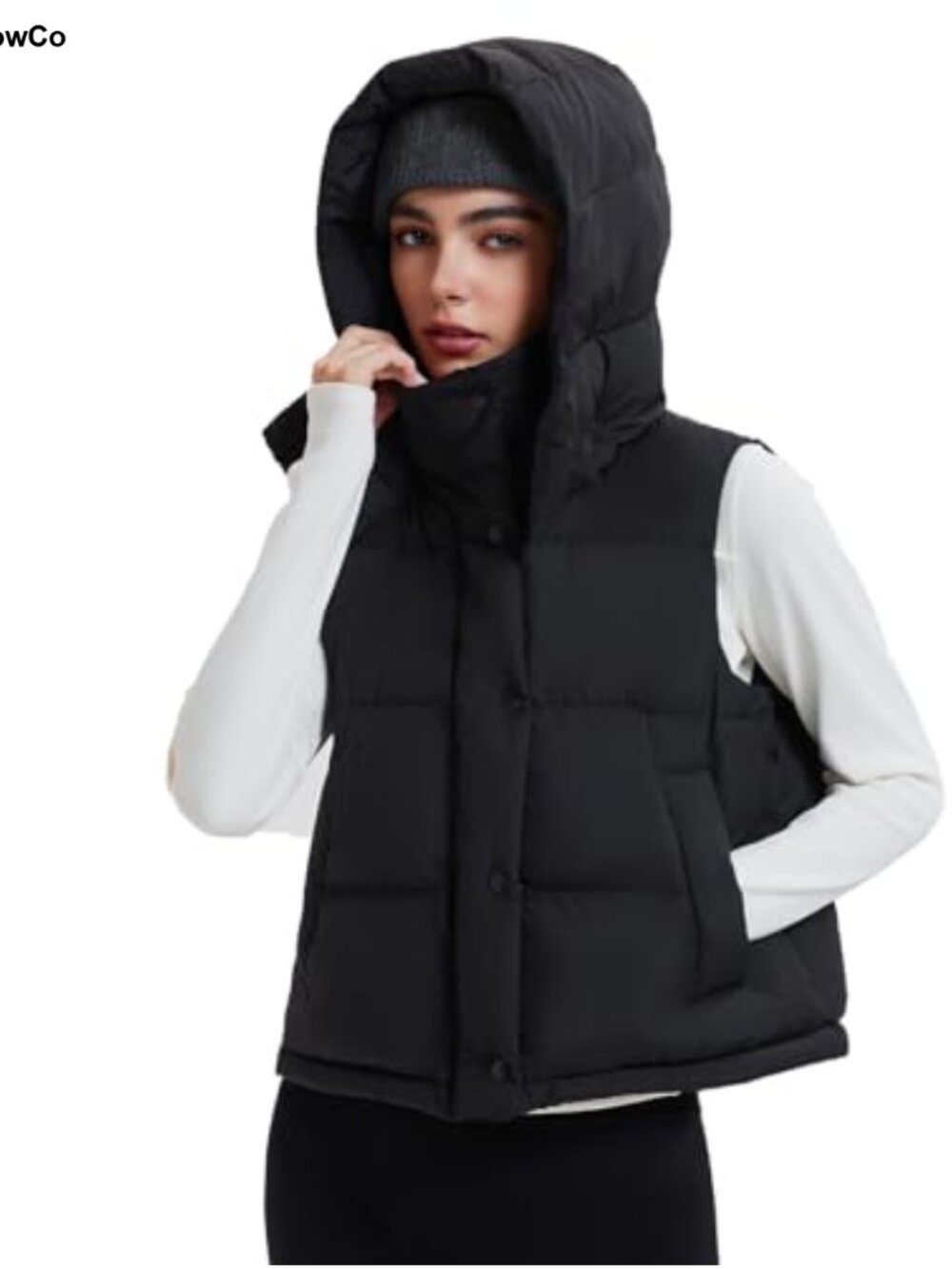 Goose Down Puffer Vest Cropped Sleeveless 800 Fill Quilted Removable Hood